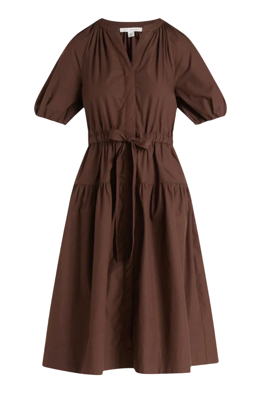 Midi Dress with Puff Sleeves
