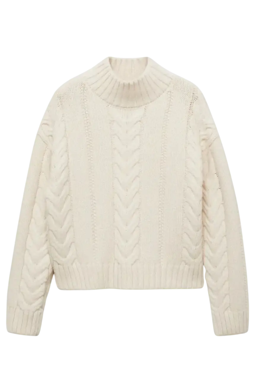 Braided sweater with perkins neck